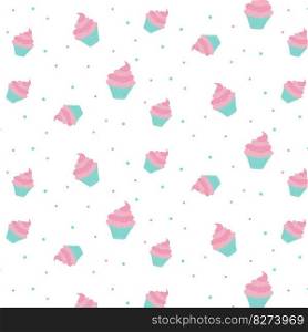 Seamless pattern with delicious cupcakes in pastel colors. Vector. For packaging, background, decoration. 