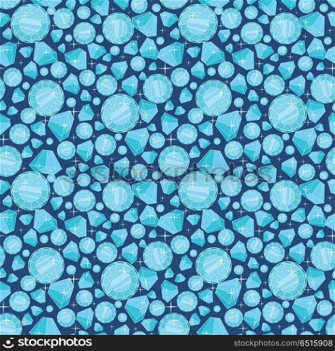 Seamless Pattern with Diamonds of Different Size.. Seamless pattern with diamonds of different size. Luxury jewelry concept. Precious stones on dark blue background. Endless texture for design, romantic greeting cards, announcements, fabrics. Vector