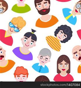 Seamless pattern with different boys on white background.Vector illustration