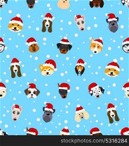 Seamless Pattern with Different Breeds of Dogs in Hats of Santa Claus, Symbols New Year 2018. Seamless Pattern with Different Breeds of Dogs in Hats of Santa Claus, Symbols New Year 2018 - Illustration Vector