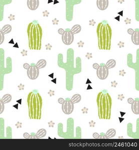 Seamless pattern with different cactus. Bright repeated texture with cacti.