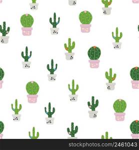 Seamless pattern with different cactus. Bright repeated texture with cacti.