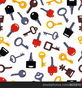 Seamless pattern with different keys. Background pattern with color key for open lock or door vector illustration. Seamless pattern with different keys