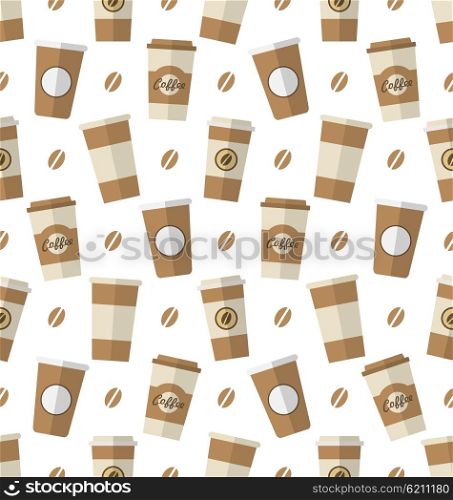 Seamless Pattern with Disposable Coffee Cups. Illustration Seamless Pattern with Disposable Coffee Cups. Wallpaper with Simple Flat Icons - Vector
