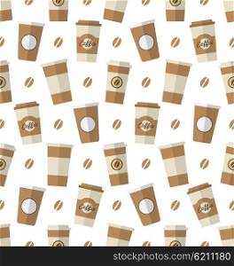 Seamless Pattern with Disposable Coffee Cups. Illustration Seamless Pattern with Disposable Coffee Cups. Wallpaper with Simple Flat Icons - Vector