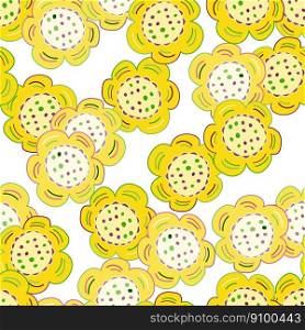 Seamless pattern with doodle flowers. Naive art. Design for fabric, textile print, wrapping paper, cover, poster. Vector illustration. Seamless pattern with doodle flowers.