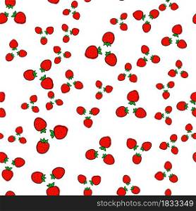 Seamless pattern with doodle hand drawn strawberries. Vector illustration. EPS 10