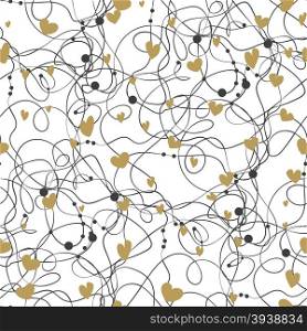 Seamless pattern with doodle lines and hearts. Valentines Day background. Can be used for textule, wallpapers, web, greeting cards and scrapbooking design