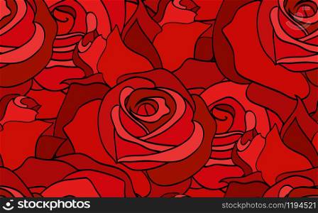 Seamless pattern with doodle red roses for your creativity