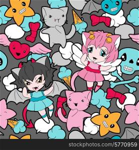 Seamless pattern with doodle. Vector kawaii illustration.. Seamless pattern with doodle