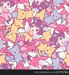 Seamless pattern with doodle. Vector kawaii illustration.. Seamless pattern with doodle. Vector kawaii illustration