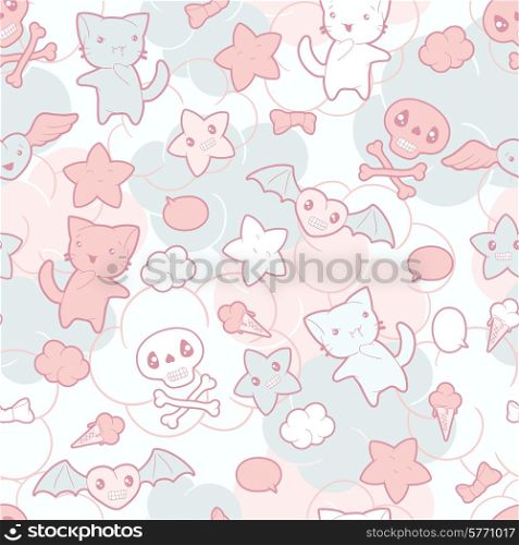 Seamless pattern with doodle. Vector kawaii illustration.. Seamless pattern with doodle. Vector kawaii illustration