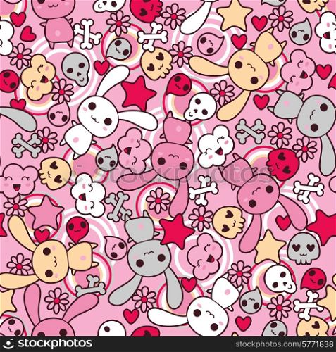Seamless pattern with doodle. Vector kawaii illustration.. Seamless pattern with kawaii doodle.
