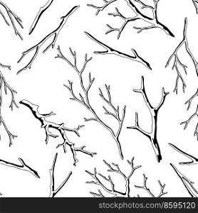 Seamless pattern with dry bare branches. Decorative natural twigs. Autumn or winter illustration.. Seamless pattern with dry bare branches. Decorative natural twigs.