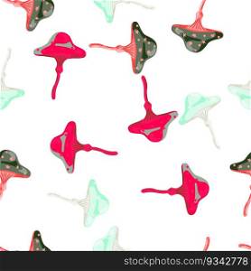 Seamless pattern with fairytail mushrooms. Magical fly agaric wallpaper. For fabric design, textile print, wrapping paper, cover. Vector illustration. Seamless pattern with fairytail mushrooms. Magical fly agaric wallpaper.