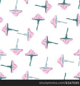Seamless pattern with fairytail mushrooms. Magical fly agaric wallpaper. For fabric design, textile print, wrapping paper, cover. Vector illustration. Seamless pattern with fairytail mushrooms. Magical fly agaric wallpaper.