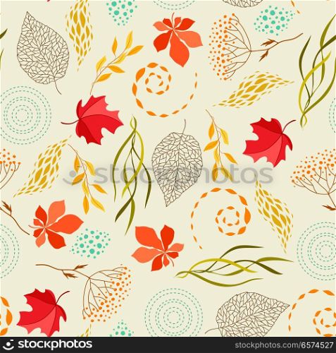 Seamless pattern with falling leaves. Natural illustration of autumn foliage.. Seamless pattern with falling leaves.
