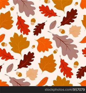 Seamless pattern with falling maple leaves with warm color