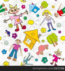 seamless pattern with family on crumpled paper