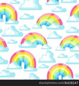 Seamless pattern with fantasy rainbow and clouds in sky. Seamless pattern with fantasy rainbow and clouds in sky.