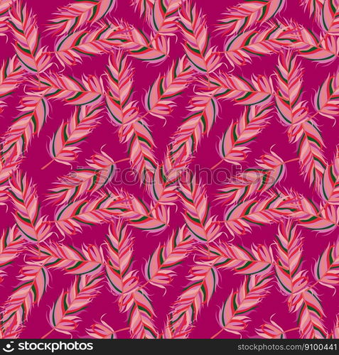 Seamless pattern with feathers. Abstract tropical palm leaves. Design for fabric, textile print, wrapping paper, cover. Vector illustration. Seamless pattern with feathers. Abstract tropical palm leaves.