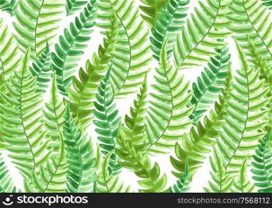 Seamless pattern with fern leaves. Natural tropical forest plants.. Seamless pattern with fern leaves.