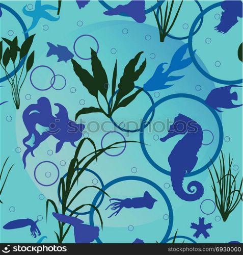 Seamless pattern with fish and sea animals. Vector illustration