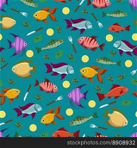 Seamless pattern with fish. Colorful seamless pattern with fish lemon and olive. Sea food pattern vector design