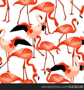 Seamless pattern with flamingo. Tropical bright abstract birds. Seamless pattern with flamingo. Tropical bright abstract birds.