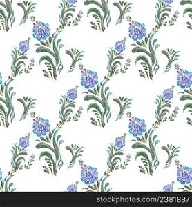 Seamless pattern with floral background. Ukrainian folk art.. Seamless blue floral pattern
