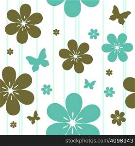 seamless pattern with flowers and butterflies, vector illustration