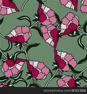 Seamless pattern with flowers and leaves. Abstract floral wallpaper. Design for fabric, textile print, surface, wrapping, cover, greeting card. Vector illustration. Seamless pattern with flowers and leaves. Abstract floral wallpaper.