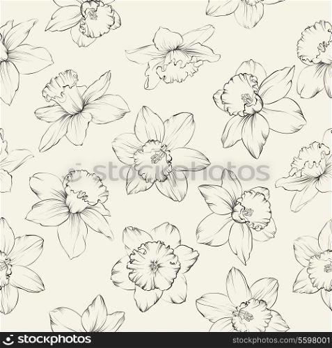 Seamless pattern with flowers narcissus. Vector illustration.