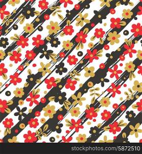 Seamless pattern with flowers on striped background. Seamless pattern with flowers on striped background. Vector illustration.