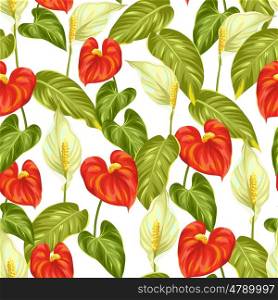 Seamless pattern with flowers spathiphyllum and anthurium. Seamless pattern with flowers spathiphyllum and anthurium.