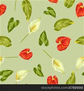 Seamless pattern with flowers spathiphyllum and anthurium. Seamless pattern with flowers spathiphyllum and anthurium.