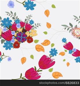 Seamless pattern with flowers spring time