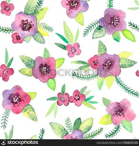 Seamless pattern with flowers. Watercolor violets. Vector illustration.. Seamless pattern with flowers in vector.