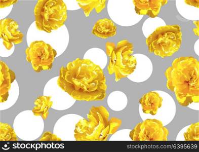 Seamless pattern with fluffy yellow tulips. Beautiful realistic flowers and buds. Seamless pattern with fluffy yellow tulips. Beautiful realistic flowers and buds.