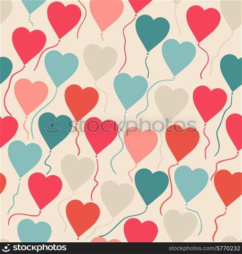 Seamless pattern with flying balloons in the shape of a heart.