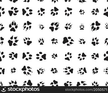 Seamless pattern with footprints of dogs on white background