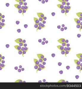 Seamless pattern with forest blueberries. Summer ripe bilberry with leaves on white background. Vector illustration in flat cartoon style for print, wallpaper, textile, packaging and design