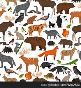 Seamless pattern with Forest wild animals on white background