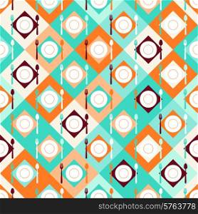 Seamless pattern with forks, spoons and plates in retro style.