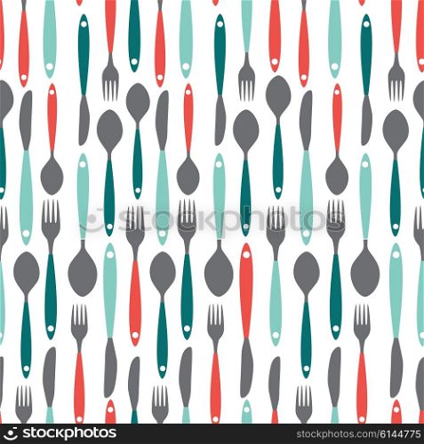 Seamless Pattern with Forks, Spoons end Knifes. Vector Illustration. EPS10