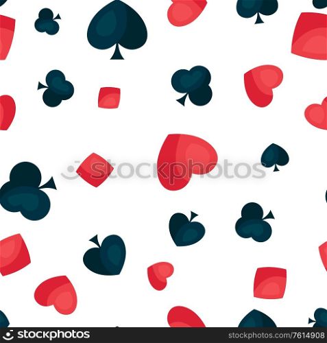Seamless pattern with four playing cards symbols. On-board game or gambling for casino.. Seamless pattern with four playing cards symbols.