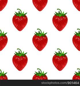 Seamless pattern with fresh 3d red ripe strawberry isolated on white background. Realistic sweet food. Organic fruit. Vector illustration for design, web, wrapping paper, fabric, wallpaper.