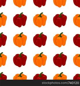 Seamless pattern with fresh bell pepper vegetable. Organic food. Cartoon style. Vector illustration for design, web, wrapping paper, fabric, wallpaper.