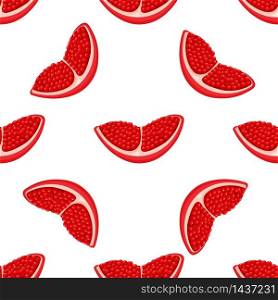 Seamless pattern with fresh bright exotic chunk pomegranate with leaves on white background. Summer fruits for healthy lifestyle. Organic fruit. Vector illustration for any design. Seamless pattern with fresh bright exotic chunk pomegranate with leaves on white background. Summer fruits for healthy lifestyle. Organic fruit. Vector illustration for any design.