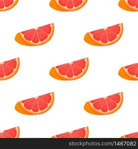 Seamless pattern with fresh bright exotic cut slice grapefruit isolated on white background. Summer fruits for healthy lifestyle. Organic fruit. Cartoon style. Vector illustration for any design.